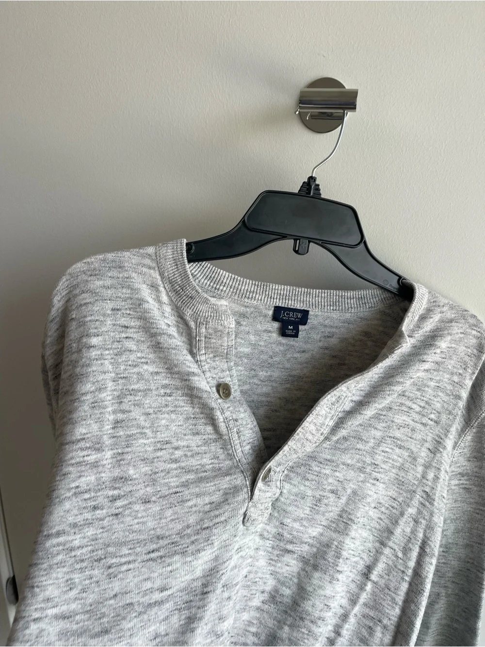 J. Crew Men's Light Gray Heather Henley Sweater